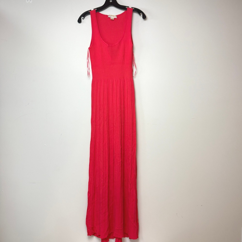 Michael Kors Maxi Dress Womens Size M Red Ribbed Knit Sleeveless Fit & Flare